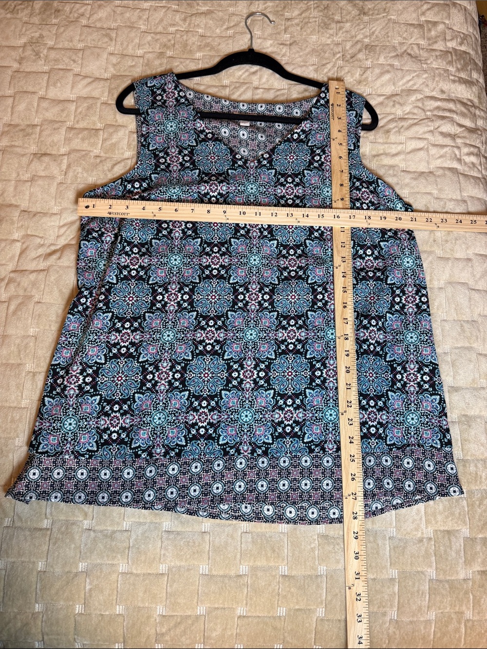 J. Jill Black Tank Top Blouse with Teal and Pink Medallion Print Double Layered - Picture 5 of 8